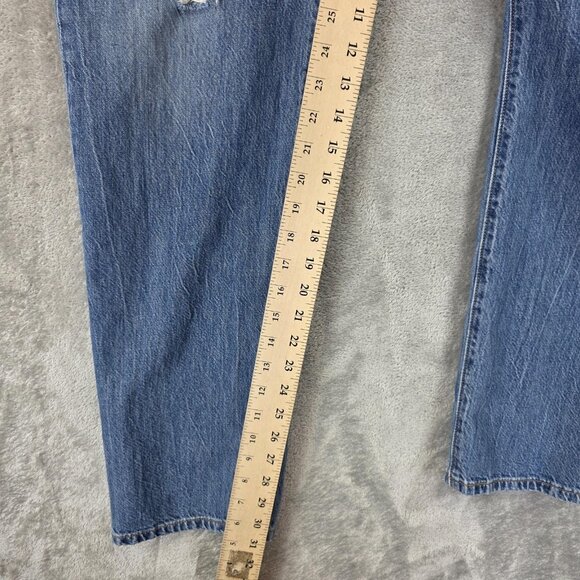 Levis 501 Jeans Womens 32 Blue Button Fly Distressed Denim Pants Straight Leg - Picture 4 of 13